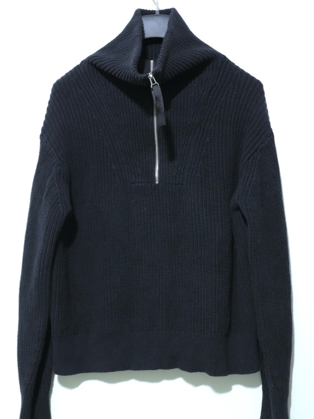 Lou & Grey Black Long Sleeve Sweater Zip Neck Collar M Classic Minimalist Cotton